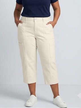 LANDS END Cream Cargo Denim Capri Pants Size 26W